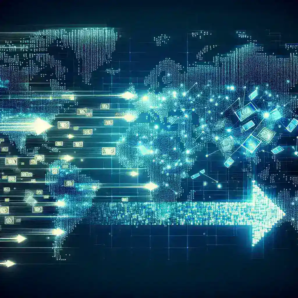 "Illustration of blockchain technology revolutionizing cross-border payments, highlighting reduced transaction fees and increased efficiency in international money transfers."